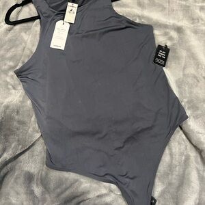 Express Gray Asymmetrical Sleeveless Bodysuit